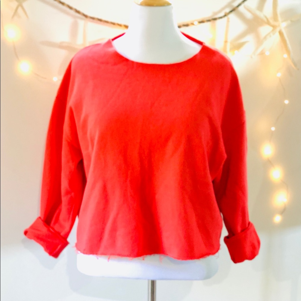 FUN Crop Sweatshirt Cutoff Open Neck Raw Hem XL